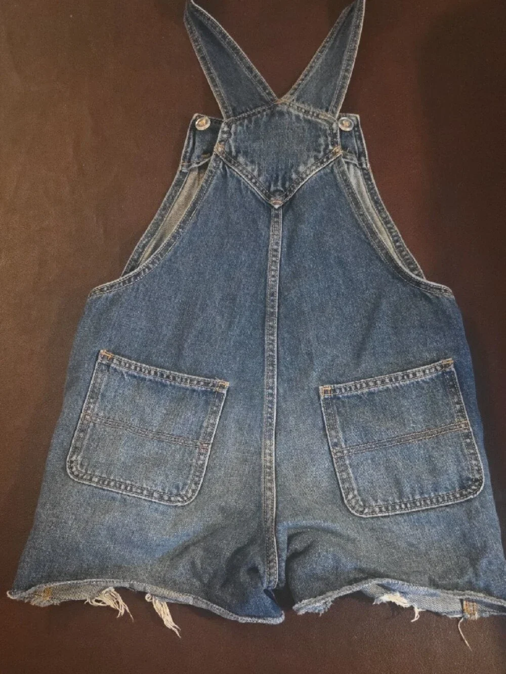 Old Navy Denim Overalls in Indigo with Gold Stitching